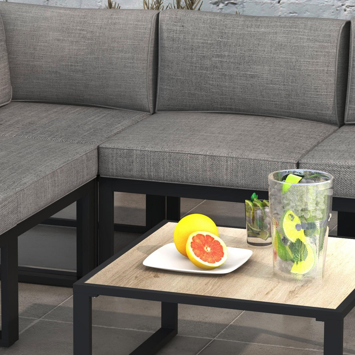 OUTSUNNY Ensemble salon de jardin d'angle 5 places design contemporain table basse coussins alu