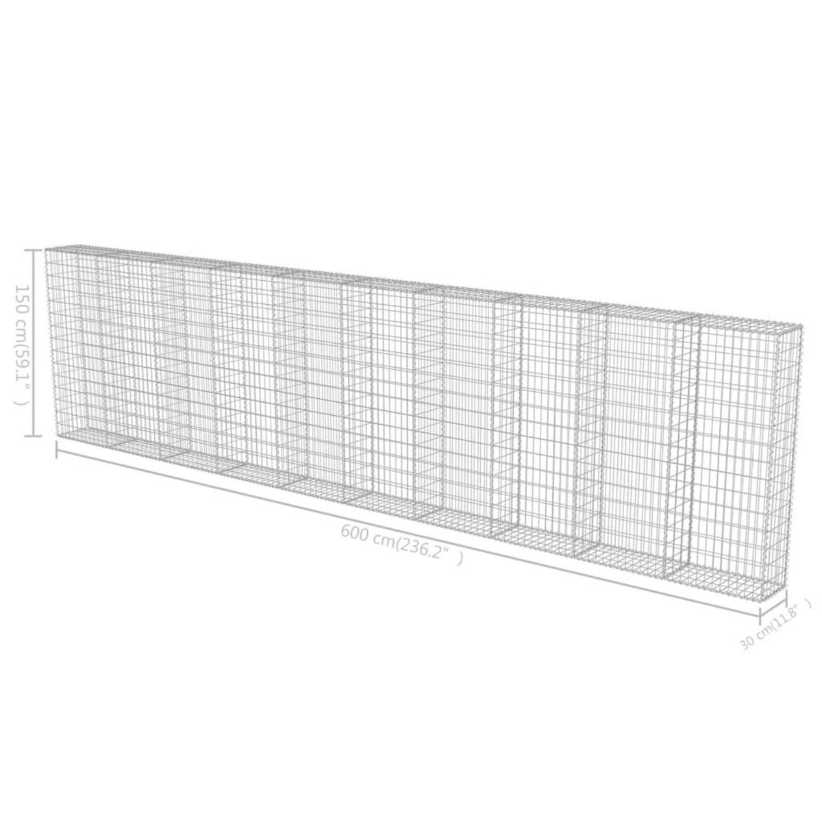 VIDAXL Mur a gabion avec couvercles Acier galvanise 600x30x150 cm