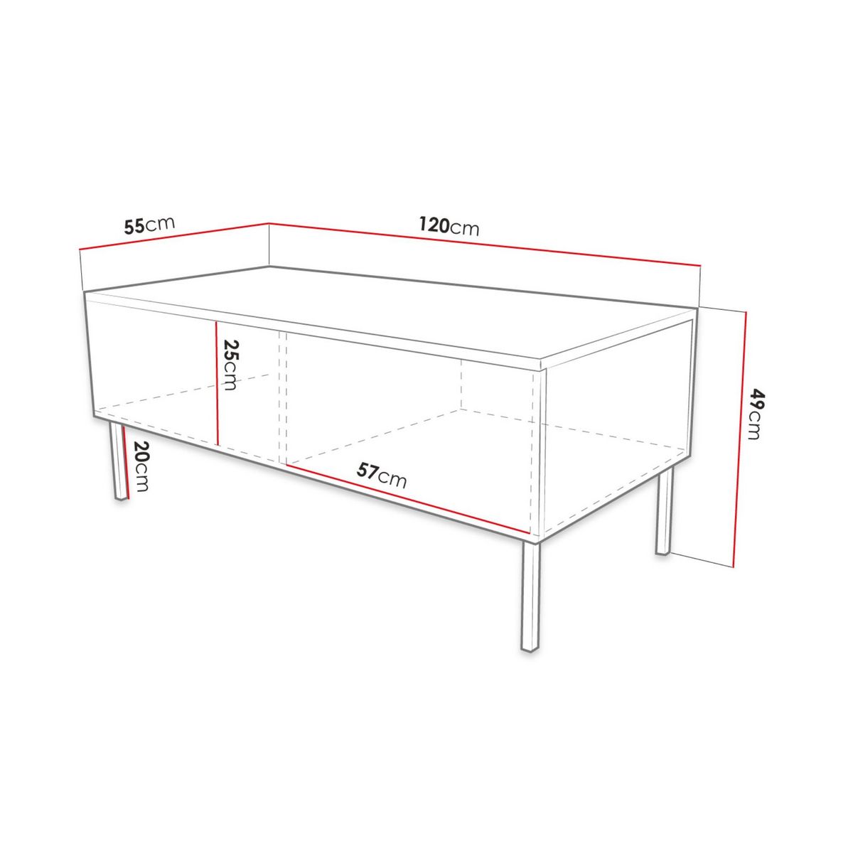 BEST MOBILIER Celeste - table basse - 2 portes - 120 cm