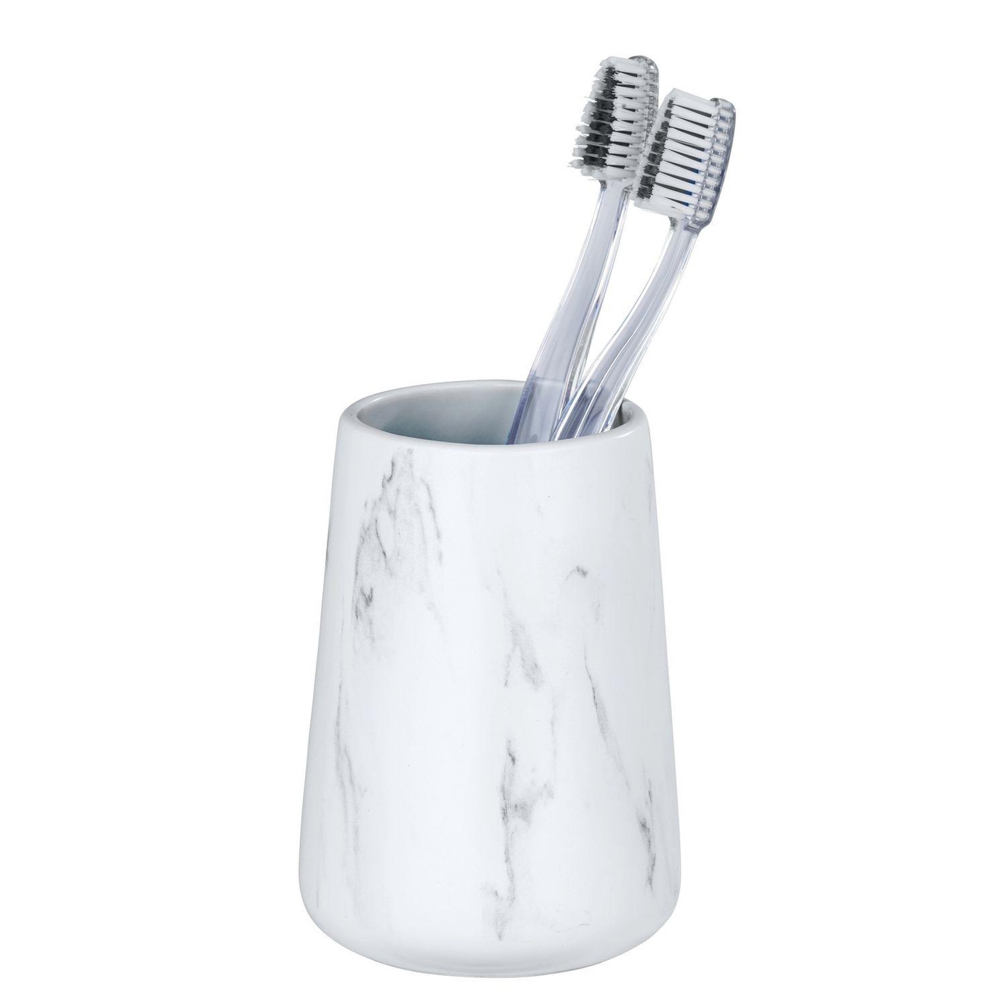 Voir la diapositive 2 : Wenko Gobelet de salle de bain effet marbre adrada - blanc