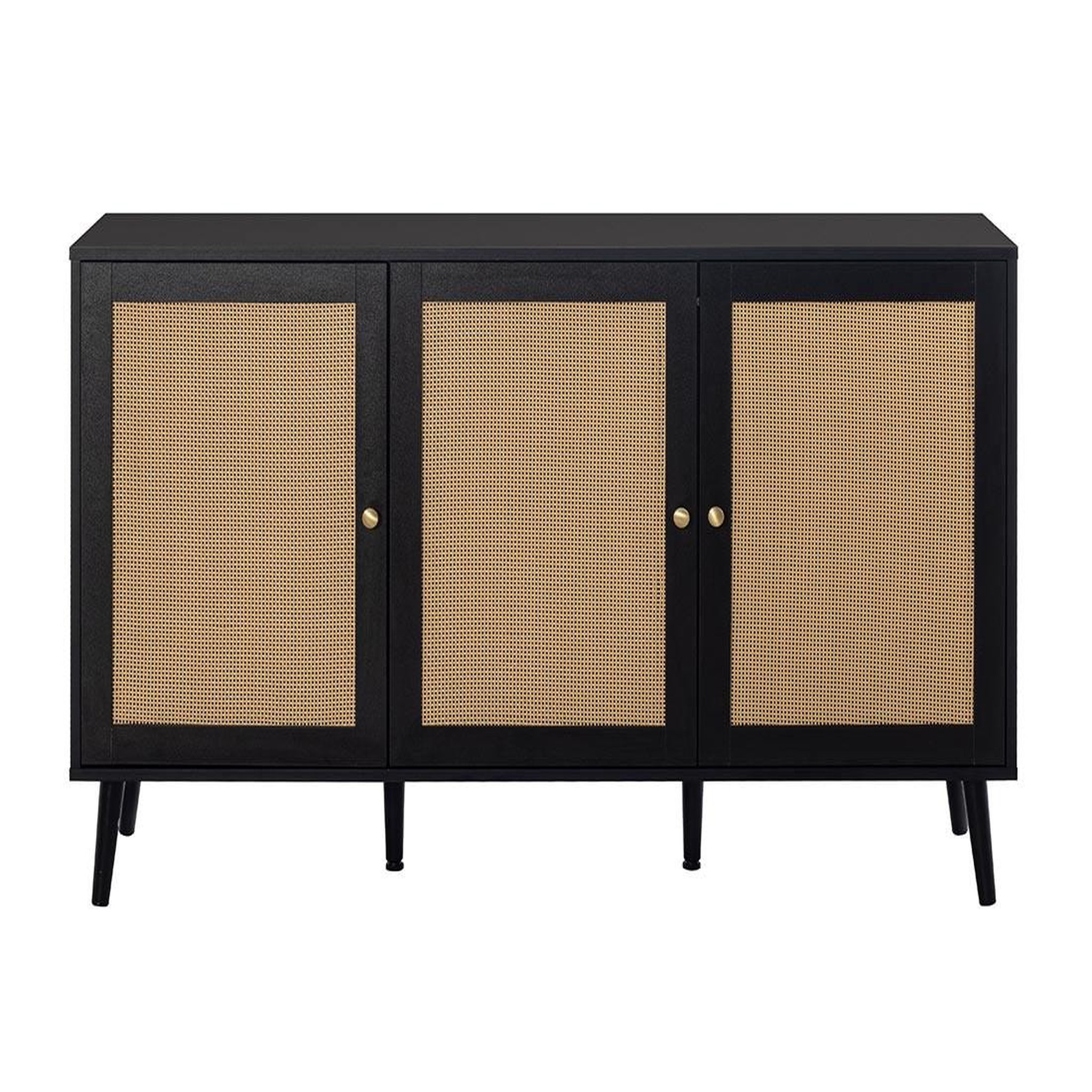 BEST MOBILIER Goto - buffet bas - noir et cannage - 3 portes - 140 cm. Coloris disponibles : Noir