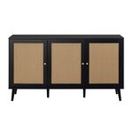 BEST MOBILIER Goto - buffet bas - noir et cannage - 3 portes - 140 cm. Coloris disponibles : Noir