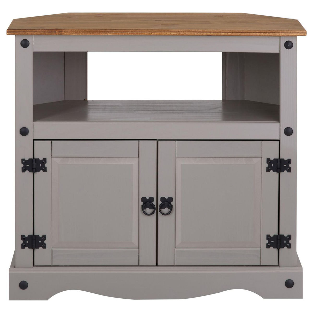 IDIMEX Meuble TV RAMON avec 2 portes, style mexicain en pin massif gris et brun