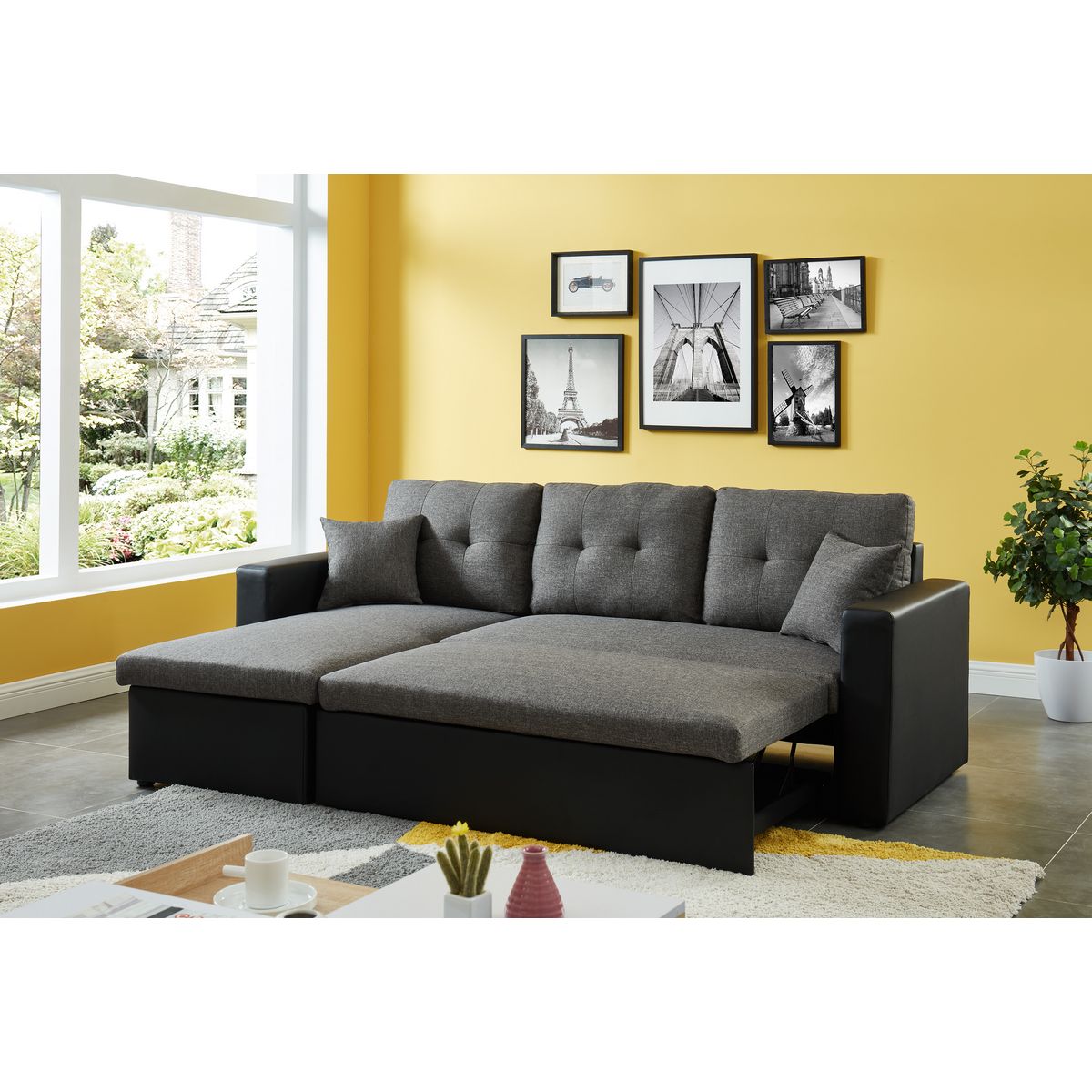 Canapé d'angle 3 places convertible réversible tissu simili BAMAKO