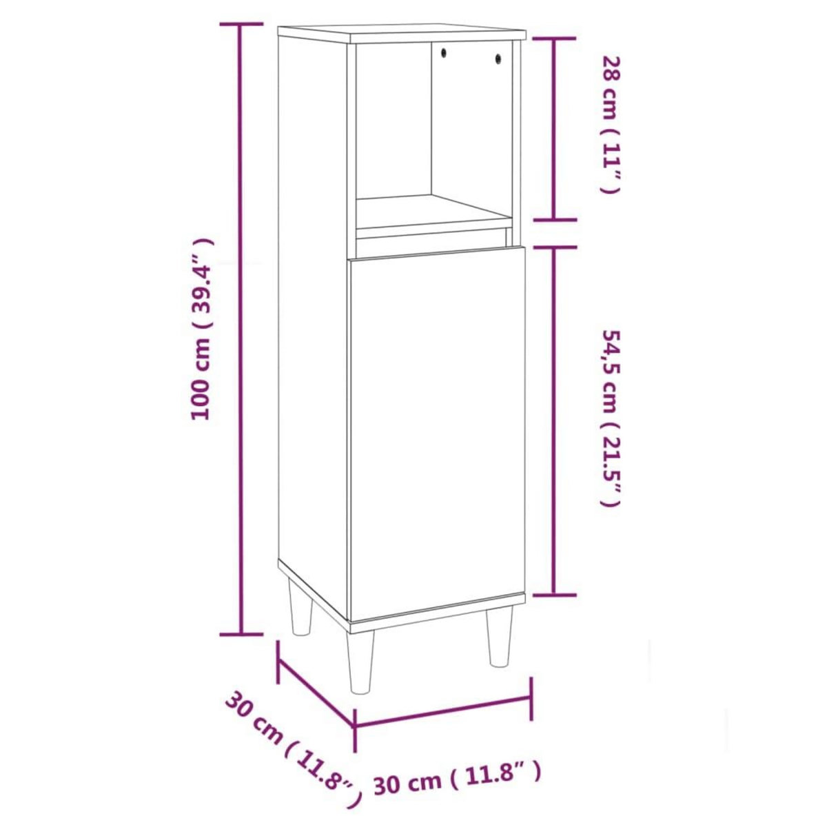 VIDAXL Armoire salle de bain sonoma gris 30x30x100 cm