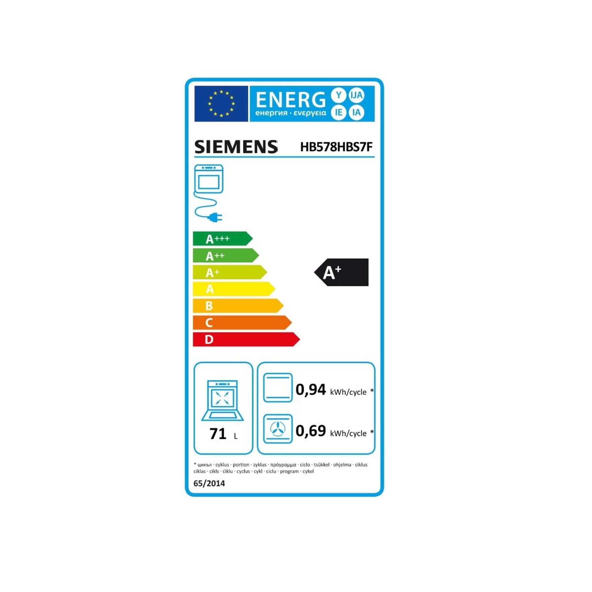 Voir la diapositive 2 : Siemens Four intégrable multifonction 71l 60cm pyrolyse inox - hb578hbs7f