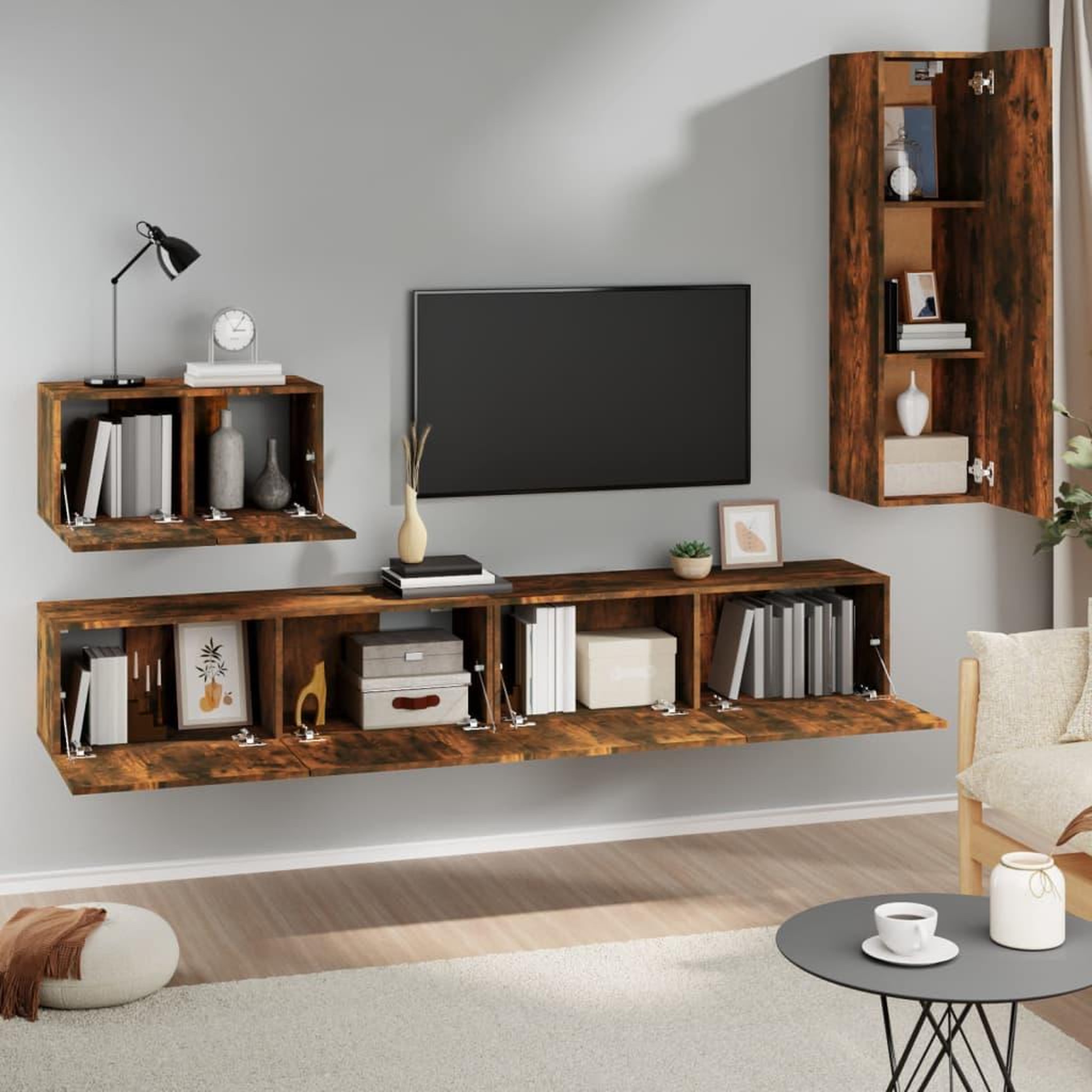 Voir la diapositive 3 : VIDAXL Ensemble de meubles TV 4 pcs Chene fume Bois d'ingenierie