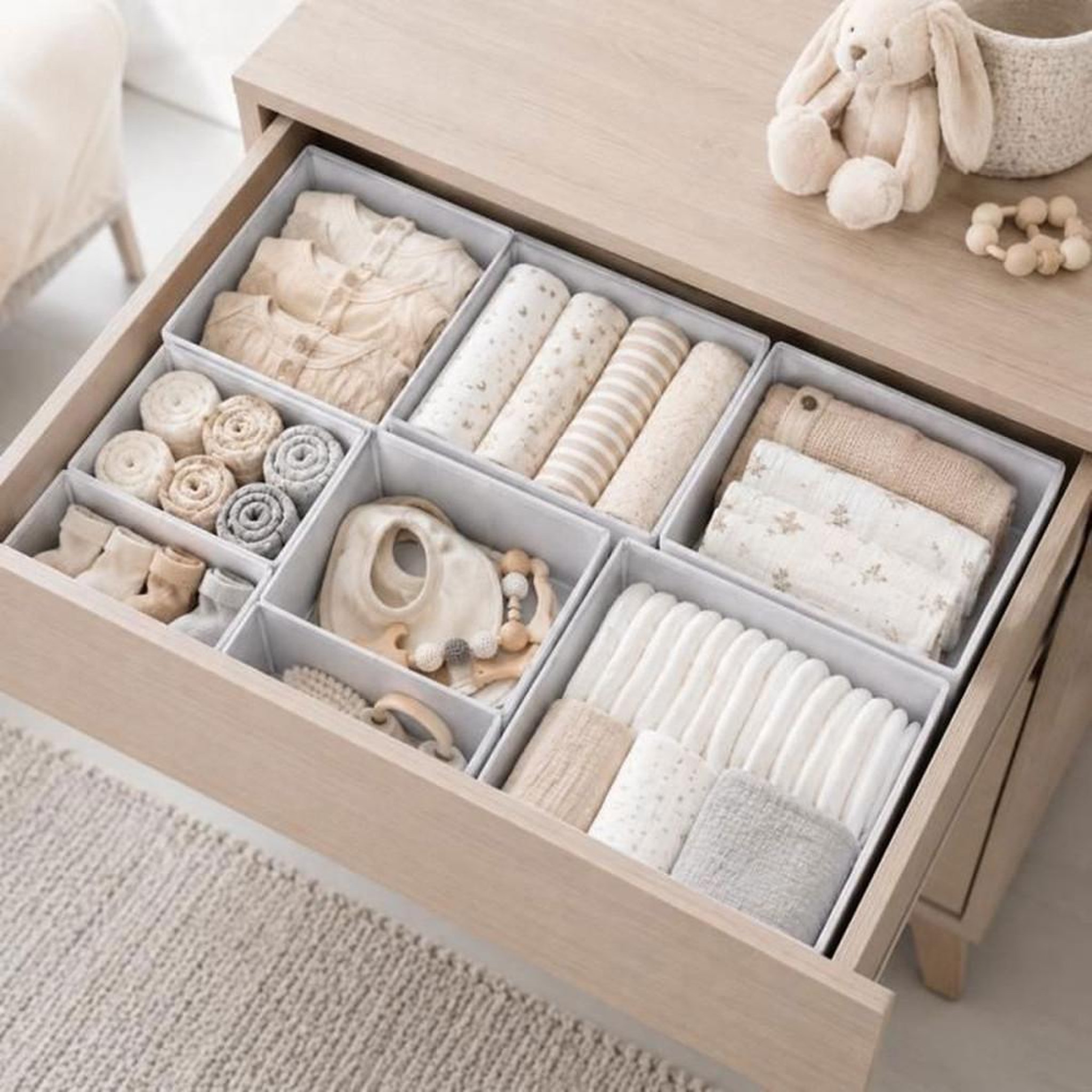Voir la diapositive 4 : Set de 12 organisateurs de tiroir pliables en tissu, 3 tailles, hauteur 11,5 cm, gris clair