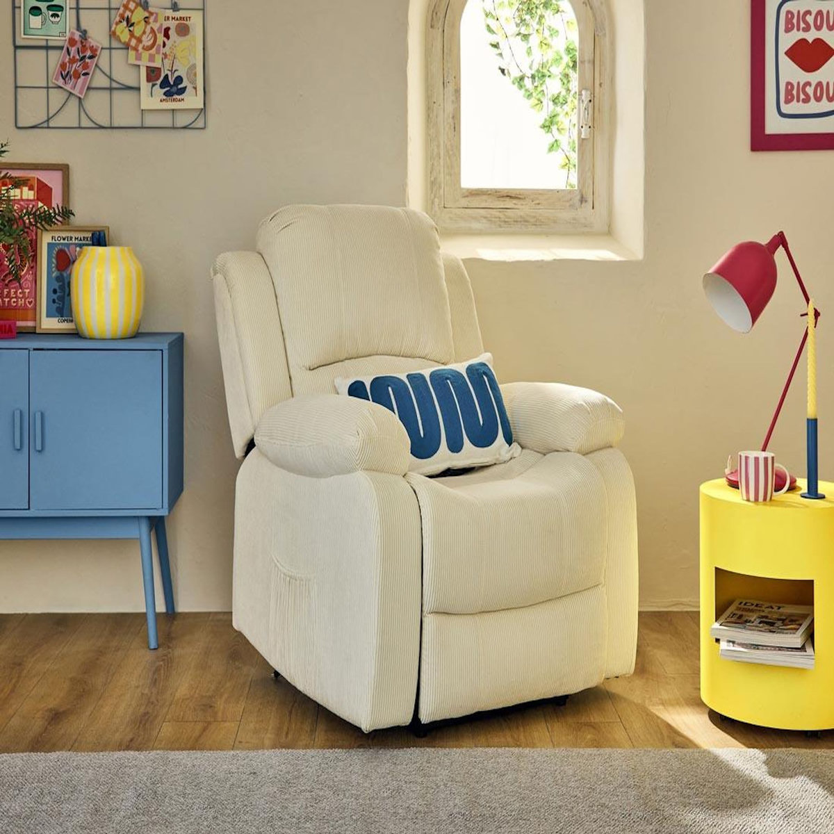 BEST MOBILIER Armand - fauteuil relax électrique en velours côtelé