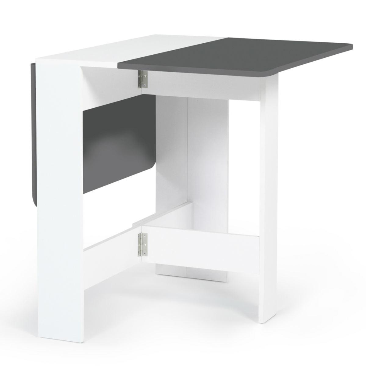 ID MARKET Table console pliable EDI 2-4 personnes bois blanc plateau gris 103 x 76 cm