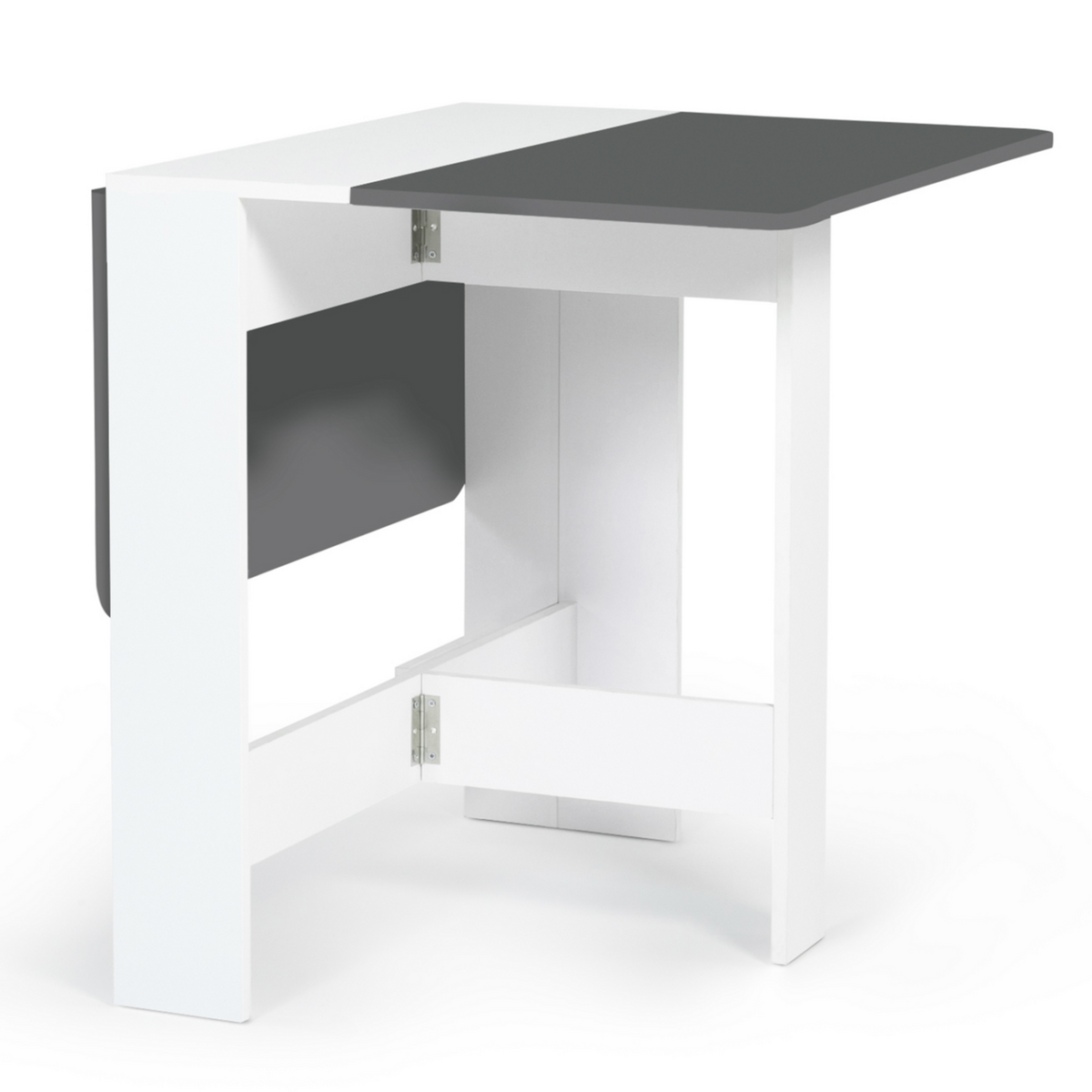 ID MARKET Table console pliable EDI 2-4 personnes bois blanc plateau gris 103 x 76 cm