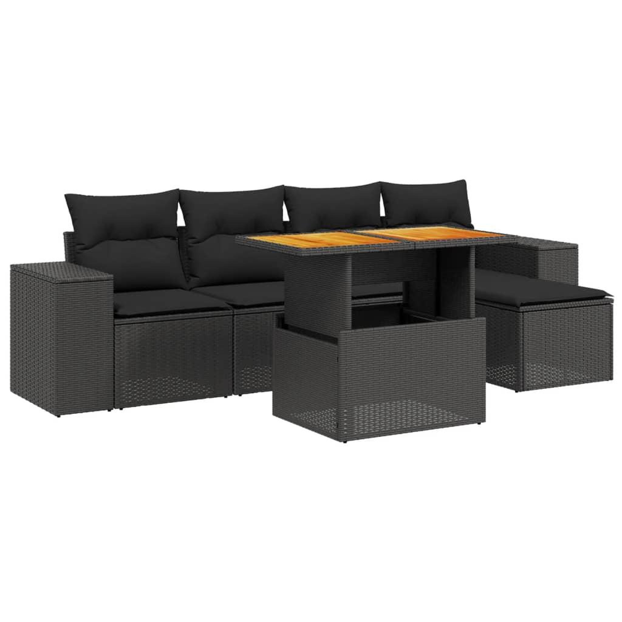 Voir la diapositive 2 : VIDAXL Salon de jardin 6 pcs avec coussins noir resine tressee