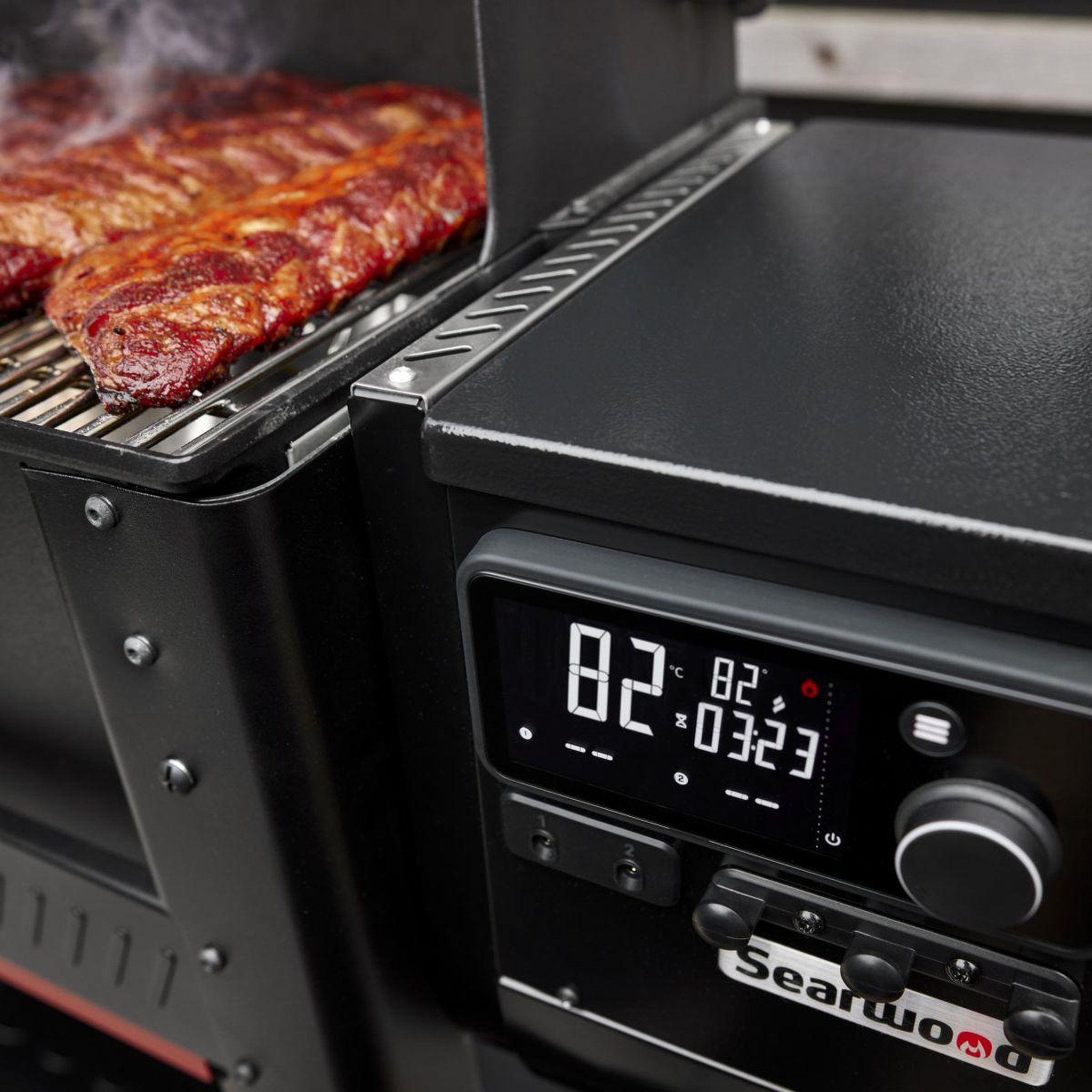 Voir la diapositive 3 : Weber Barbecue pellet searwood 600 black, sur chariot, surface de cuisson 61 x 45cm, thermostat digital