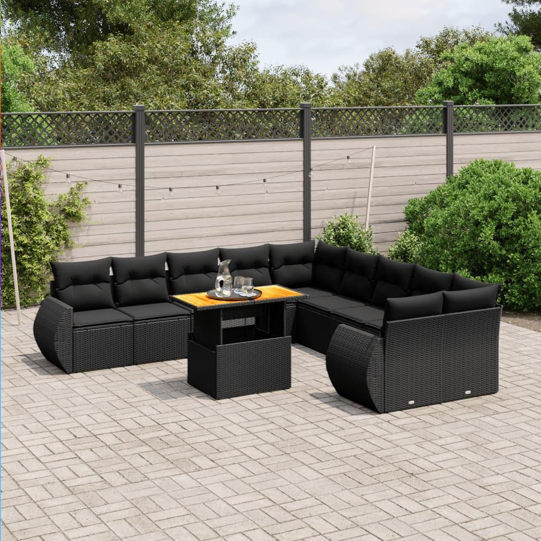 VIDAXL Salon de jardin 11 pcs avec coussins noir resine tressee