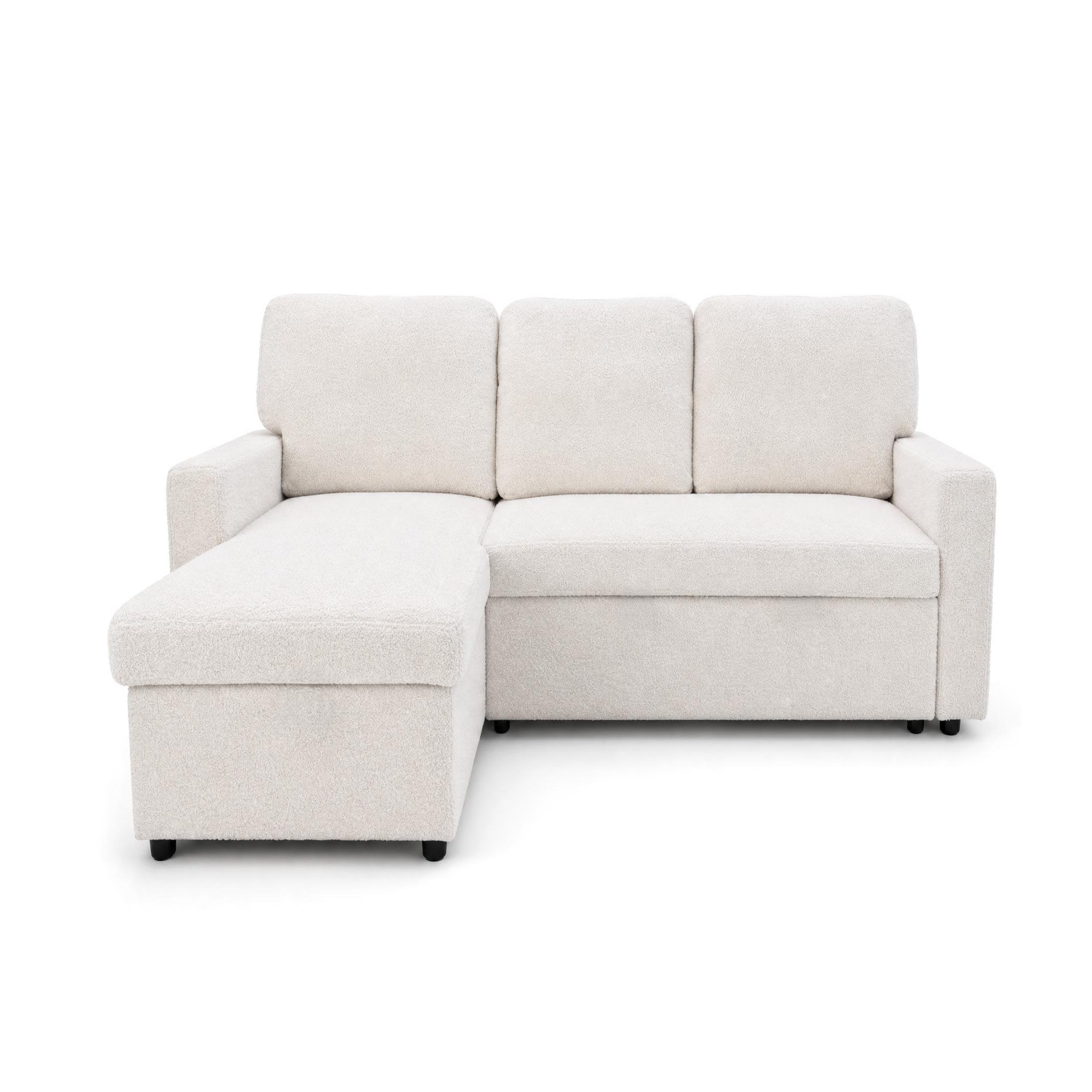 Voir la diapositive 1 : BEST MOBILIER Meiya - canapé d'angle réversible 4 places convertible avec coffre en tissu bouclette