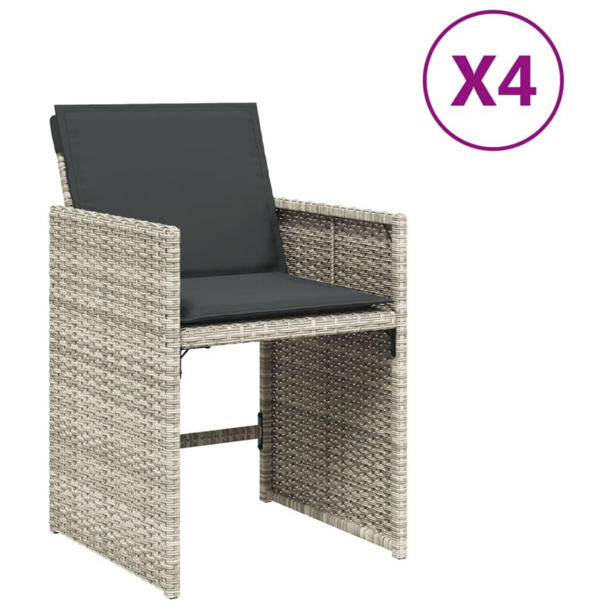 VIDAXL Chaises de jardin avec coussins lot de 4 gris clair poly rotin