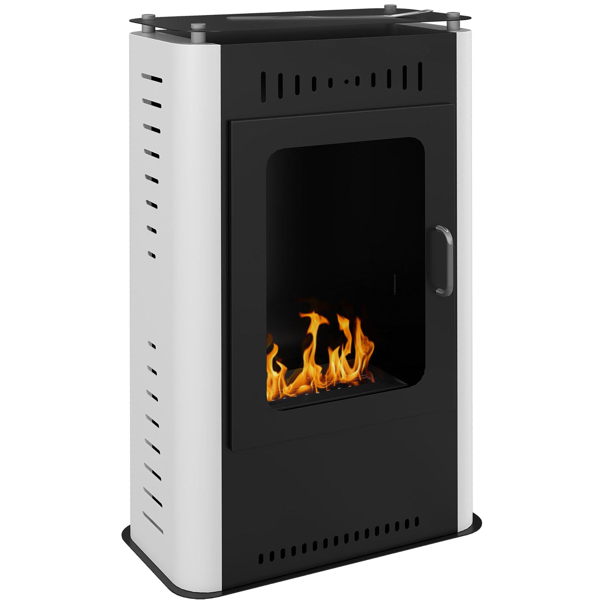 HOMCOM Cheminée bioéthanol design contemporain - étagère - brûleur 1,2 l - contrôle de flamme et manche inclus - acier noir blanc