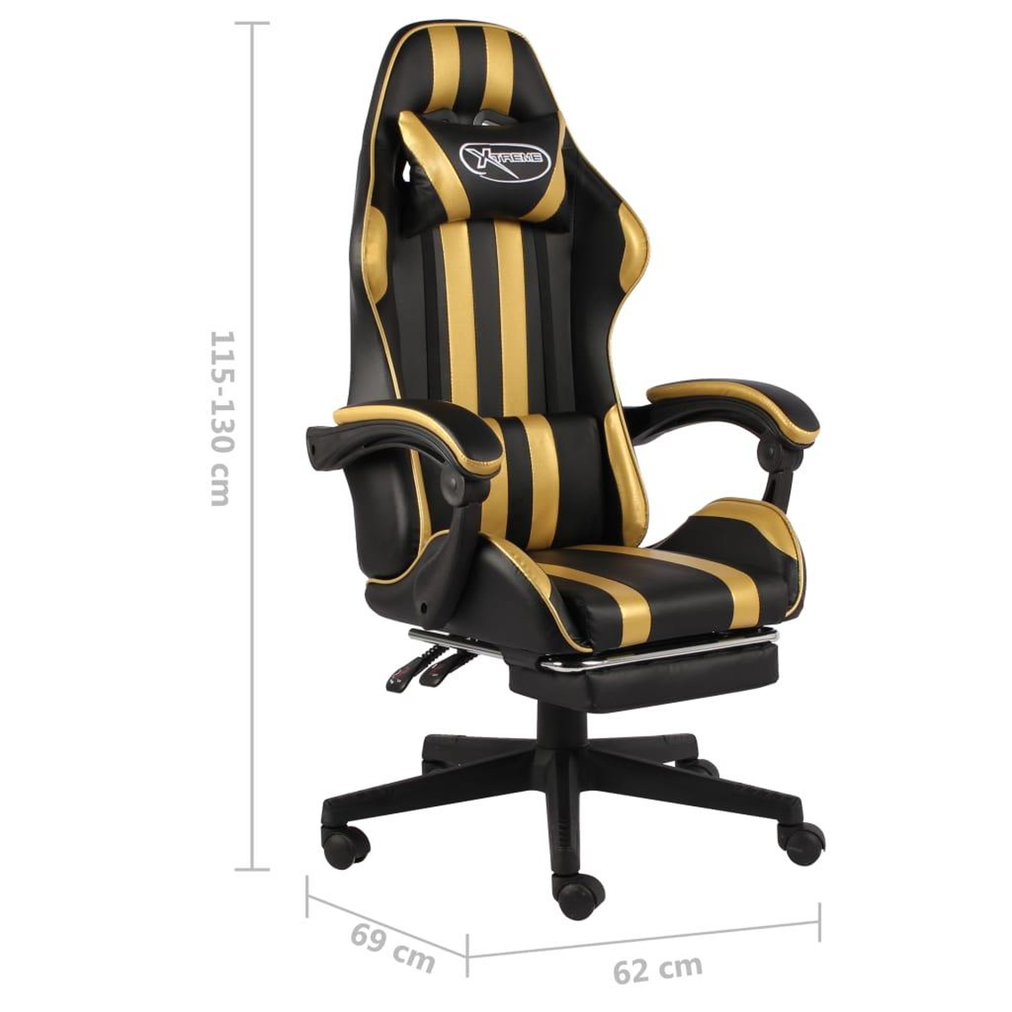 Voir la diapositive 6 : VIDAXL Fauteuil de jeux video avec repose-pied Noir et dore Similicuir