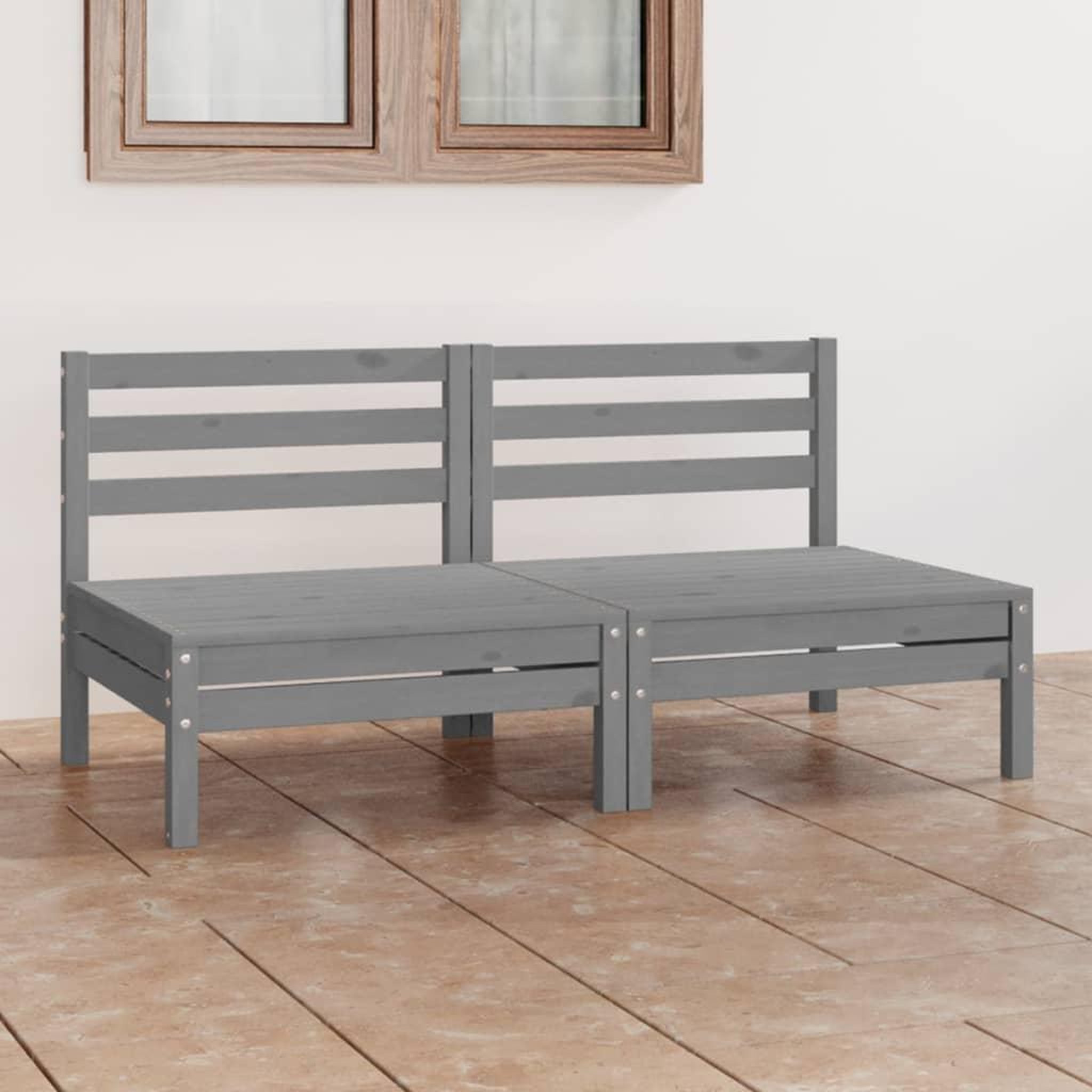 VIDAXL Canape a 2 places de jardin Gris Bois de pin solide