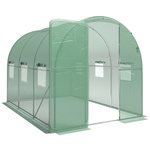 OUTSUNNY Serre tunnel de jardin 6m² porte et 8 fenêtres bâche PE 140 g/m² vert
