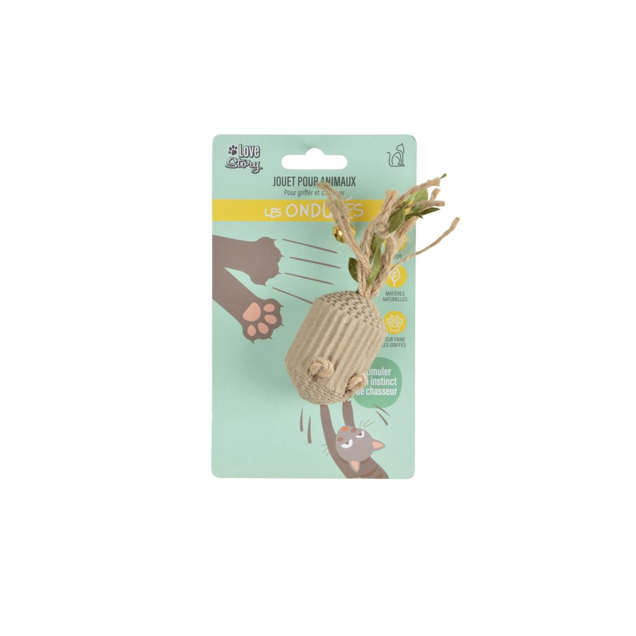 Voir la diapositive 2 : LOVE STORY Jouet pour Chat  Souris & Ficelles  12cm Naturel
