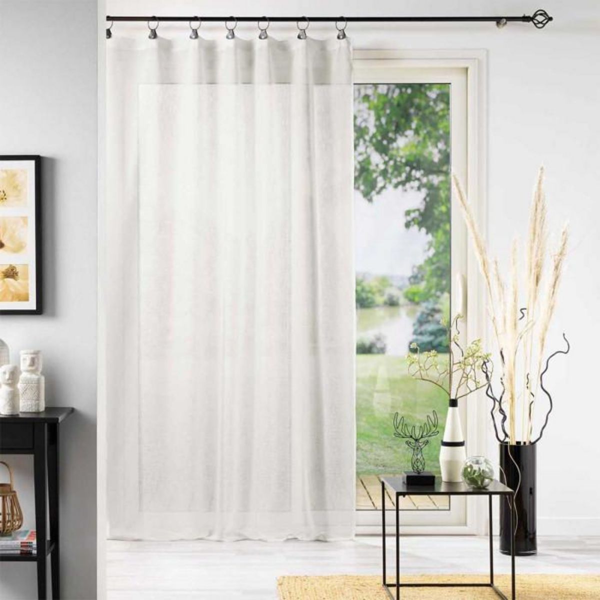 Paris Prix Rideau Voilage à Anneaux  Linka  140x240cm Blanc