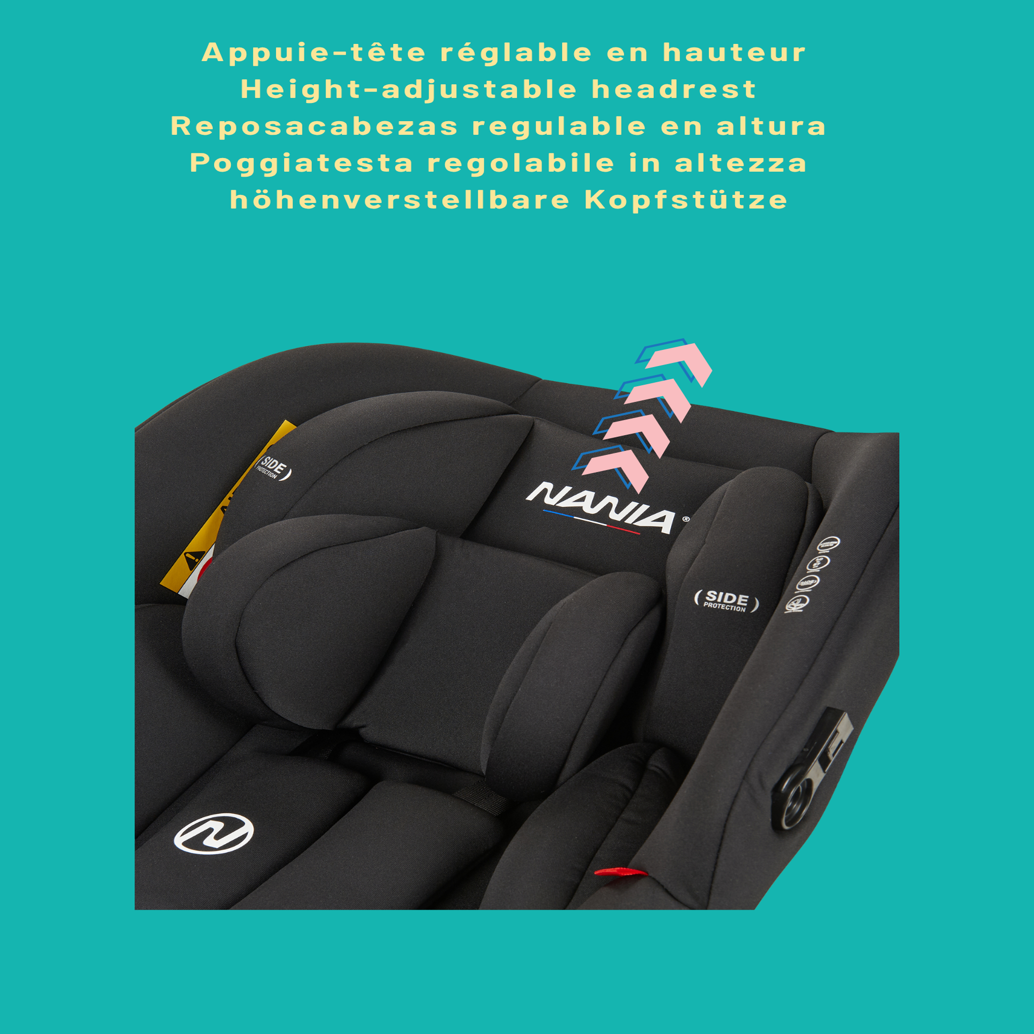 Voir la diapositive 2 : NANIA Siège auto bébé ceinturé NANIA Rimini 40-87 cm R129 i-Size –dès la naissance à 13 kg Protection Latérale -insert lombaire et de réduction+ Base isofix