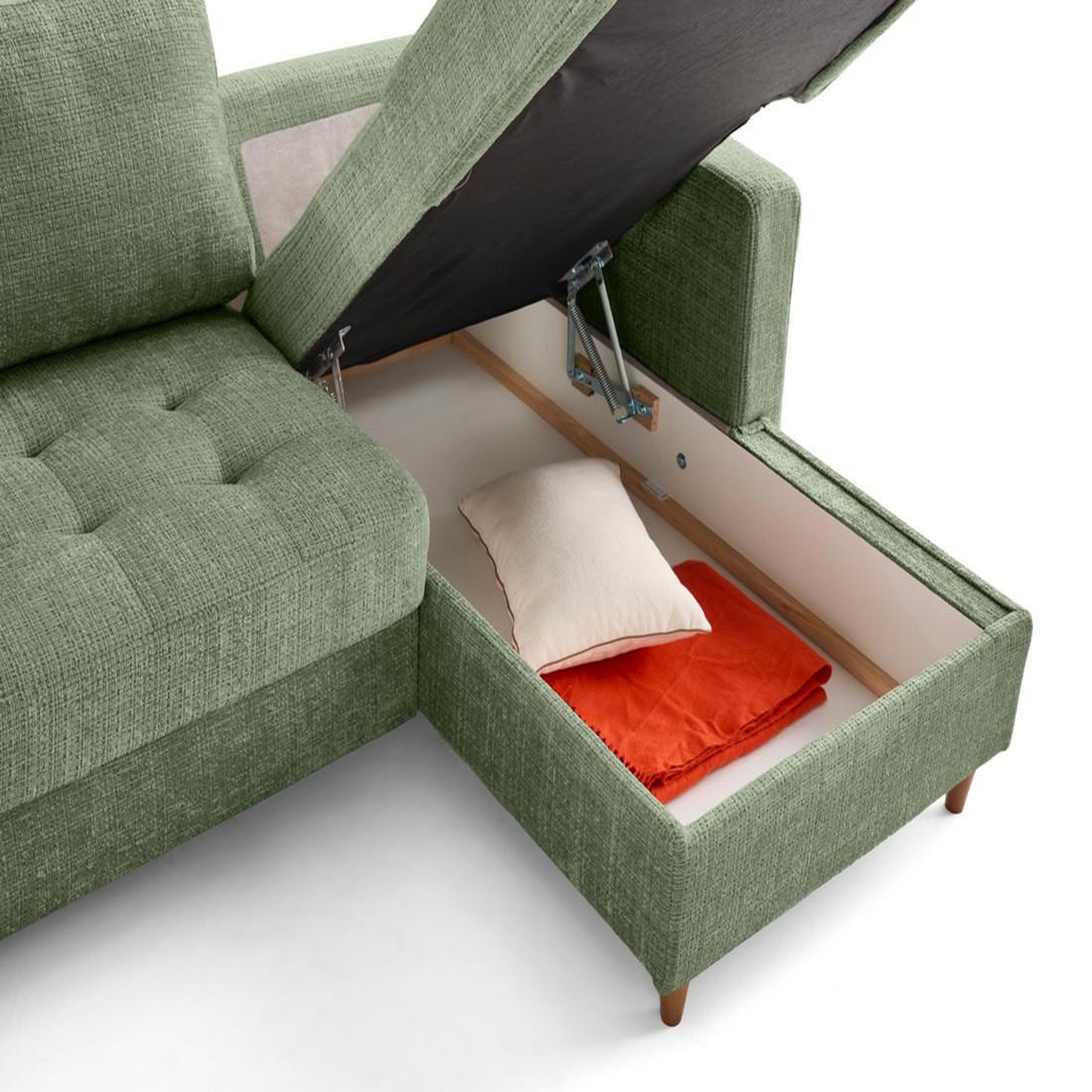 Voir la diapositive 3 : LISA DESIGN Anna - canapé d'angle droit 4 places convertible avec coffre en velours texturé