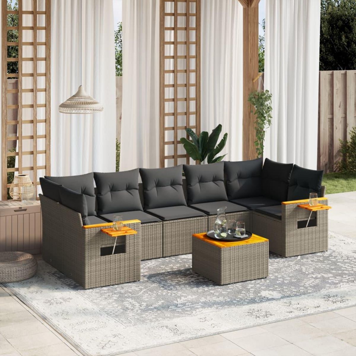 VIDAXL Salon de jardin 8 pcs avec coussins gris resine tressee