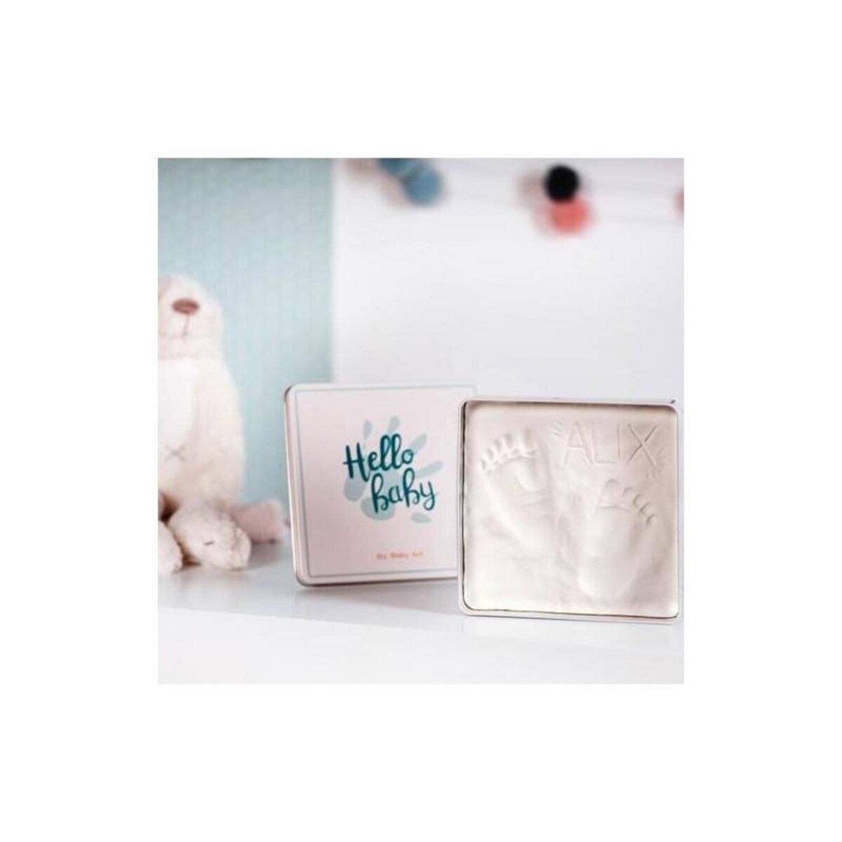 BABY ART Baby Art Magic Box Square - Kit Empreintes Mains et Pieds Bébé dans Boîte Métal, Cadeau Naissance ou Bapteme, Essentiel