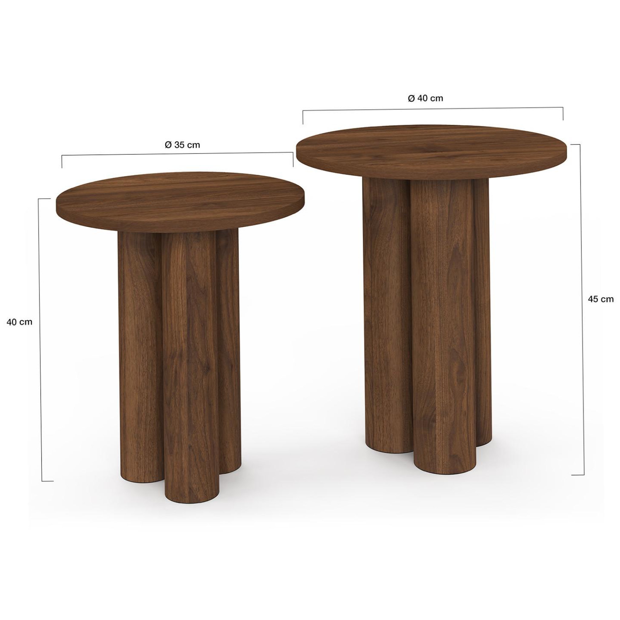 Voir la diapositive 4 : ID MARKET Lot de 2 tables d'appoint rondes, bouts de canapé, tables de chevet eloise 35/40 cm bois effet noyer