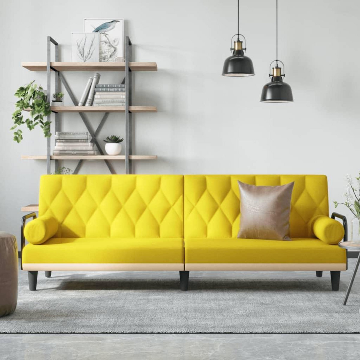 VIDAXL Canape-lit avec accoudoirs jaune clair tissu