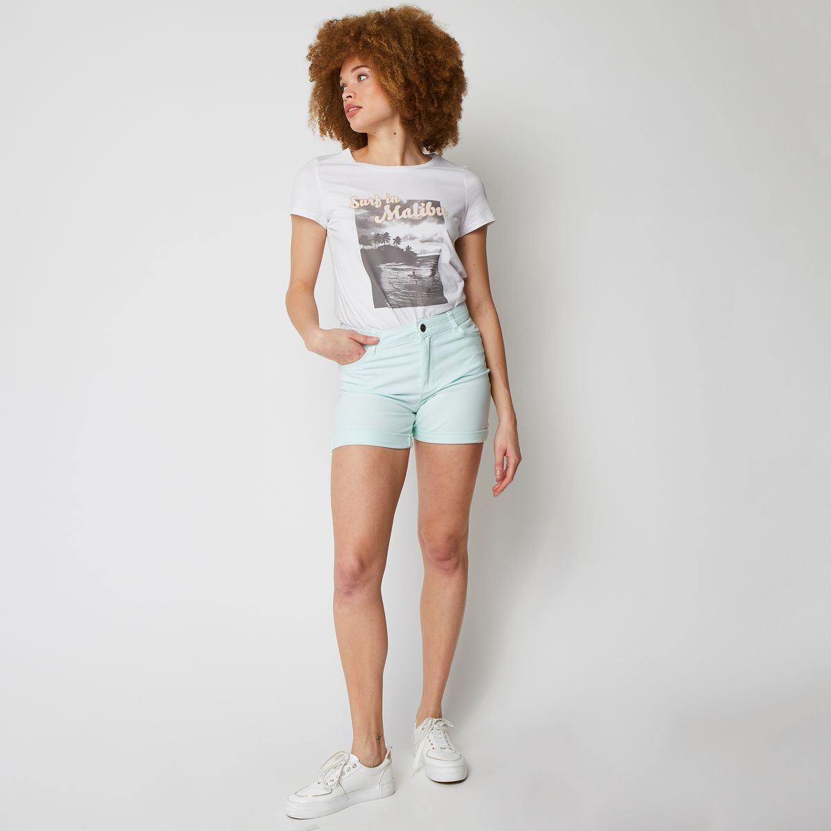 INEXTENSO Short twill turquoise femme