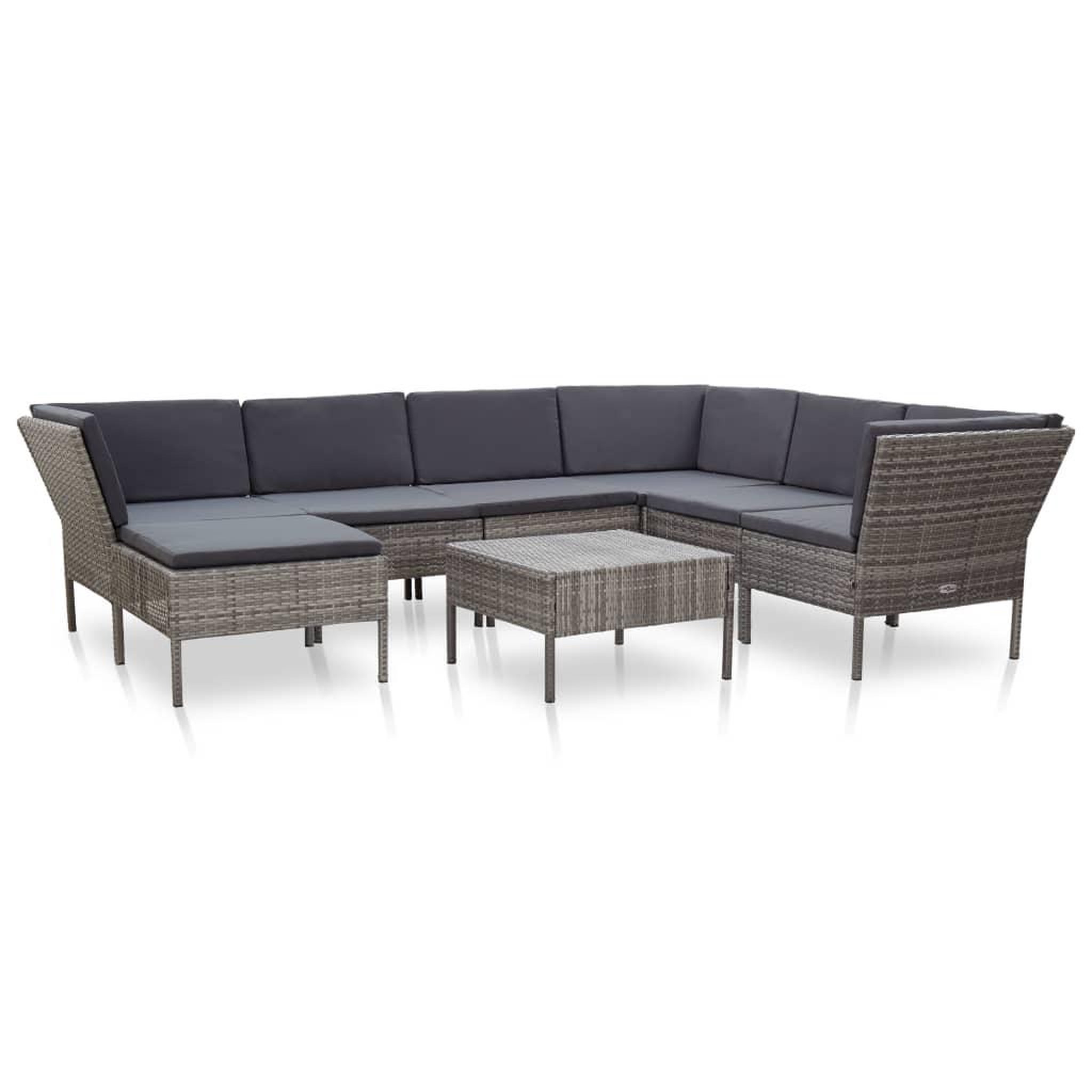 Voir la diapositive 1 : VIDAXL Salon de jardin 8 pcs avec coussins resine tressee gris
