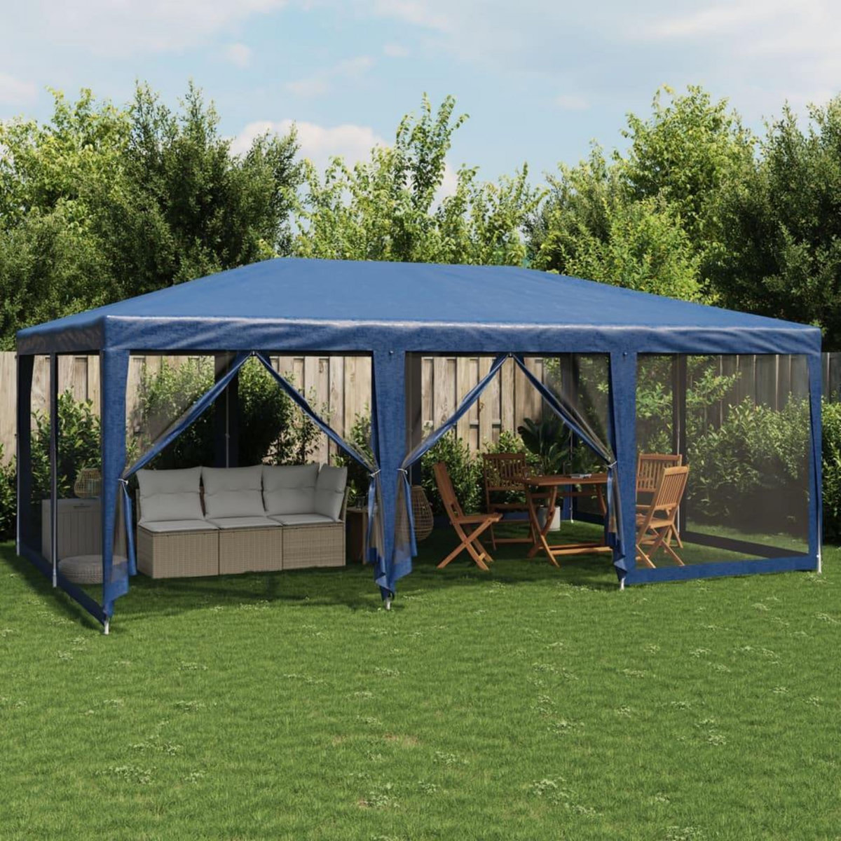 VIDAXL Tente de fete avec 10 parois laterales en maille bleu 6x4m PEHD