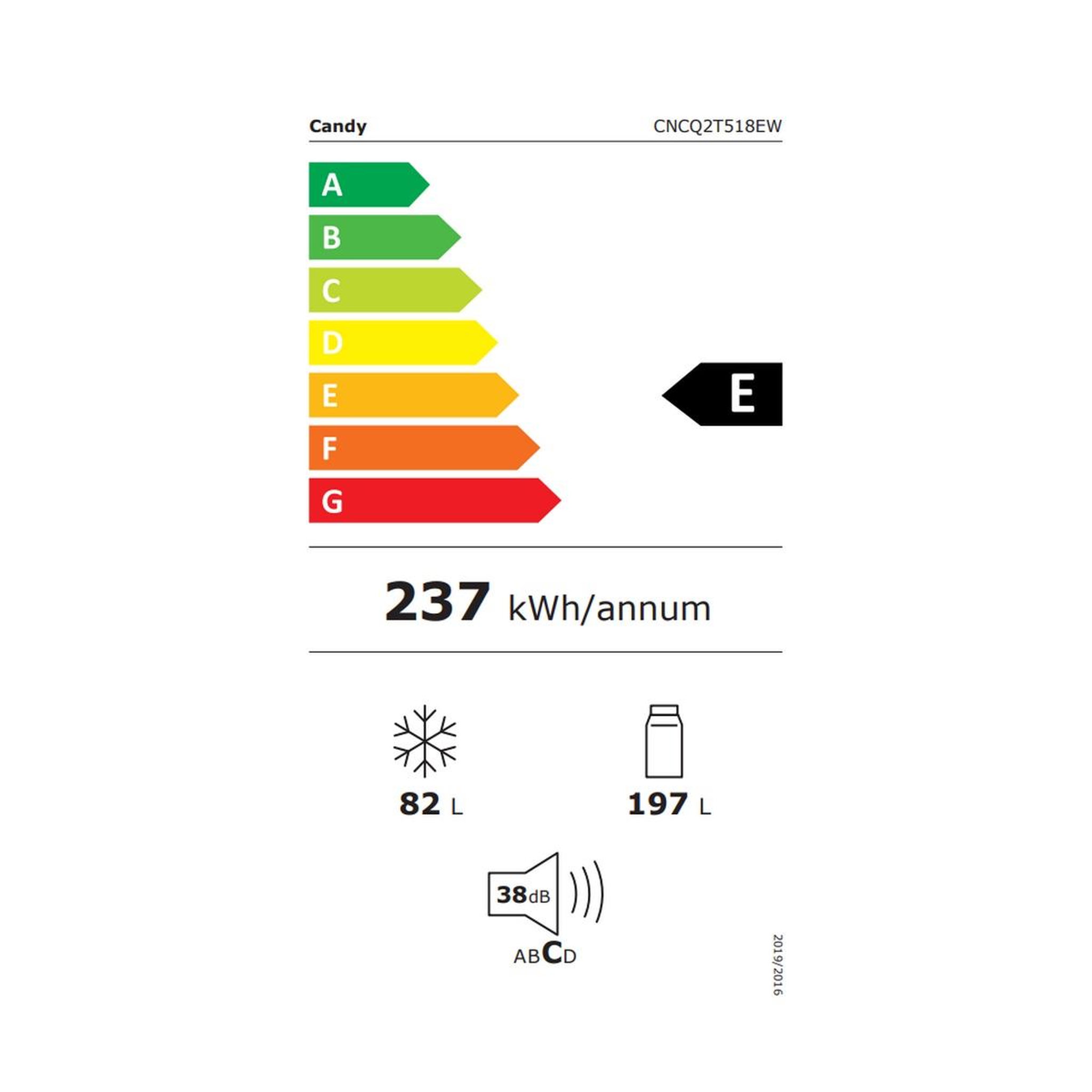 Voir la diapositive 2 : Candy Réfrigérateur combiné 54.5cm 280l ventilé - cncq2t518ew