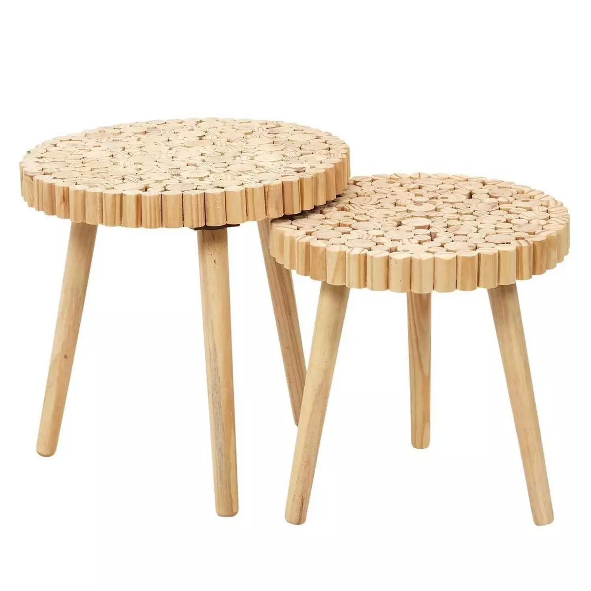 TOILINUX Duo de tables gigognes en MDF effet rondins de bois - Diam 40 cm x H. 40 cm et Diam. 35 cm x H. 35 cm