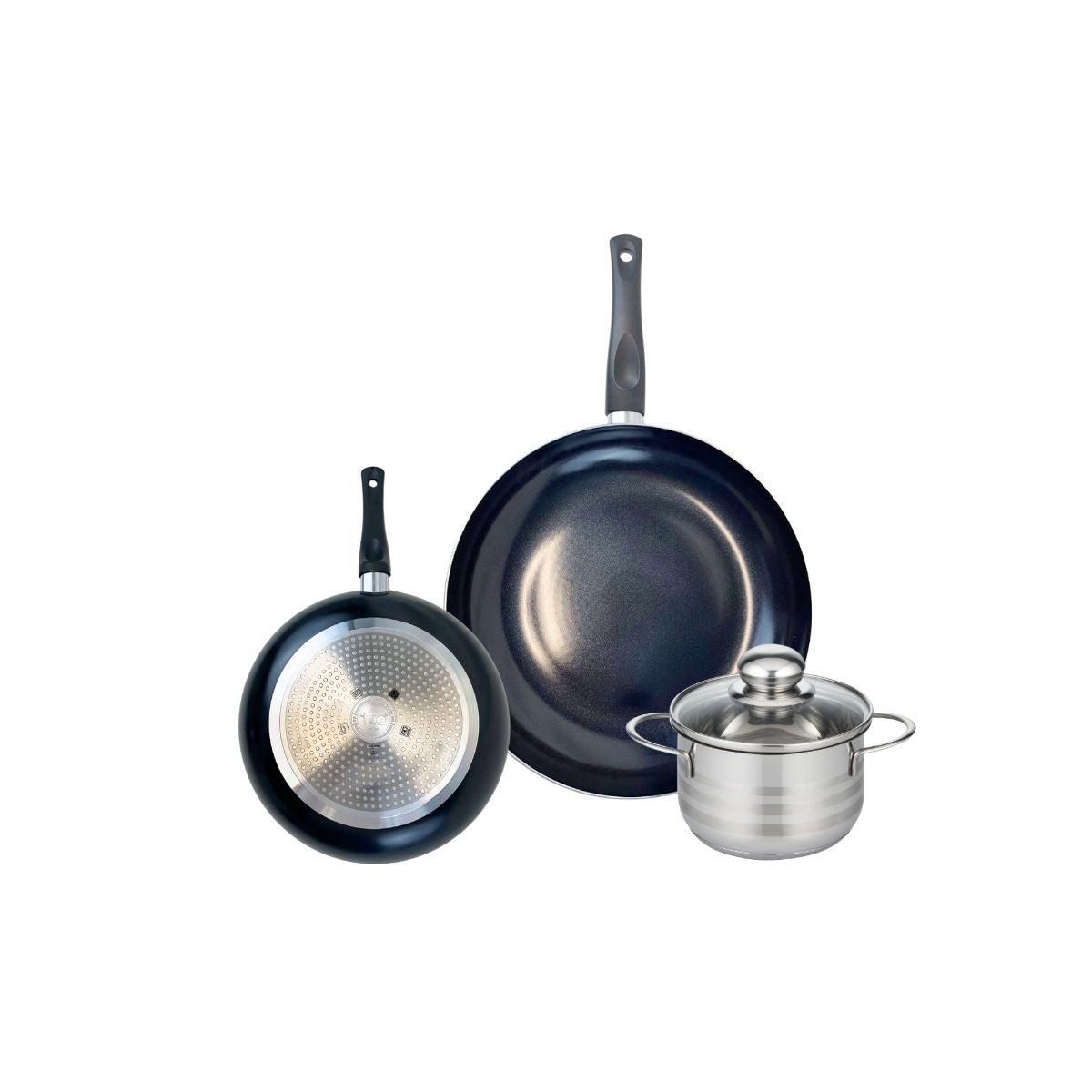ELO Ensemble de 2 Poêles de cuisson 20 et 28 cm et 1 faitout 14 cm Elo Prima Brillant