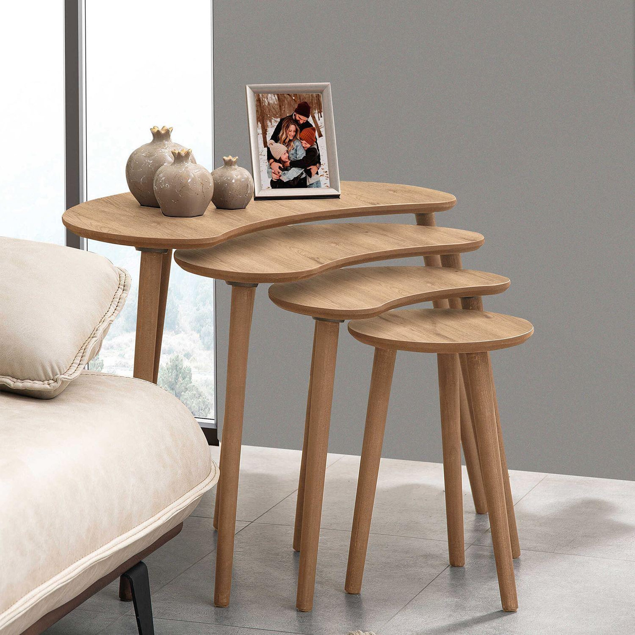 Voir la diapositive 4 : Habitat et Jardin Table gigogne (4 pièces) en bois  moon  40 x 75 x 55 cm - chêne