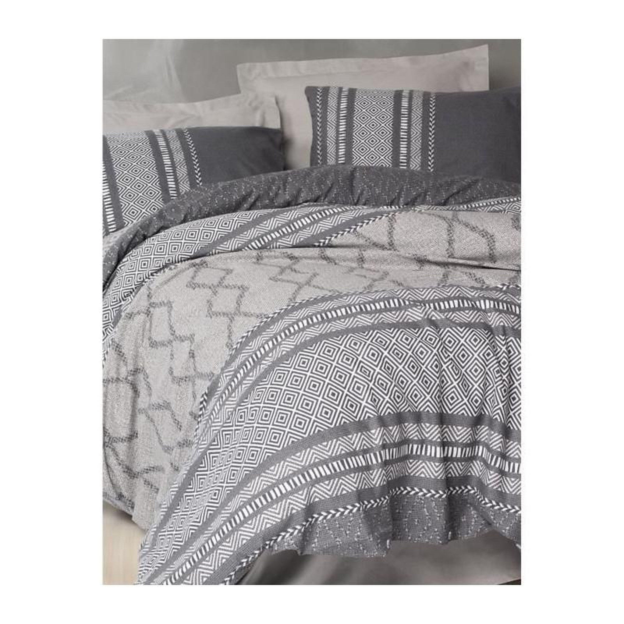 Voir la diapositive 4 : GENERIQUE Parure de lit - 129CTN64842 - 1 housse de couette 220 x 240 cm + 2 taies d'oreiller 60 x 60 cm - 100% coton ranforcé - Vison