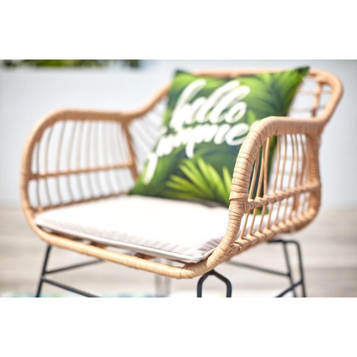 CONCEPT USINE Salon de balcon rotin beige & fer GALICIA