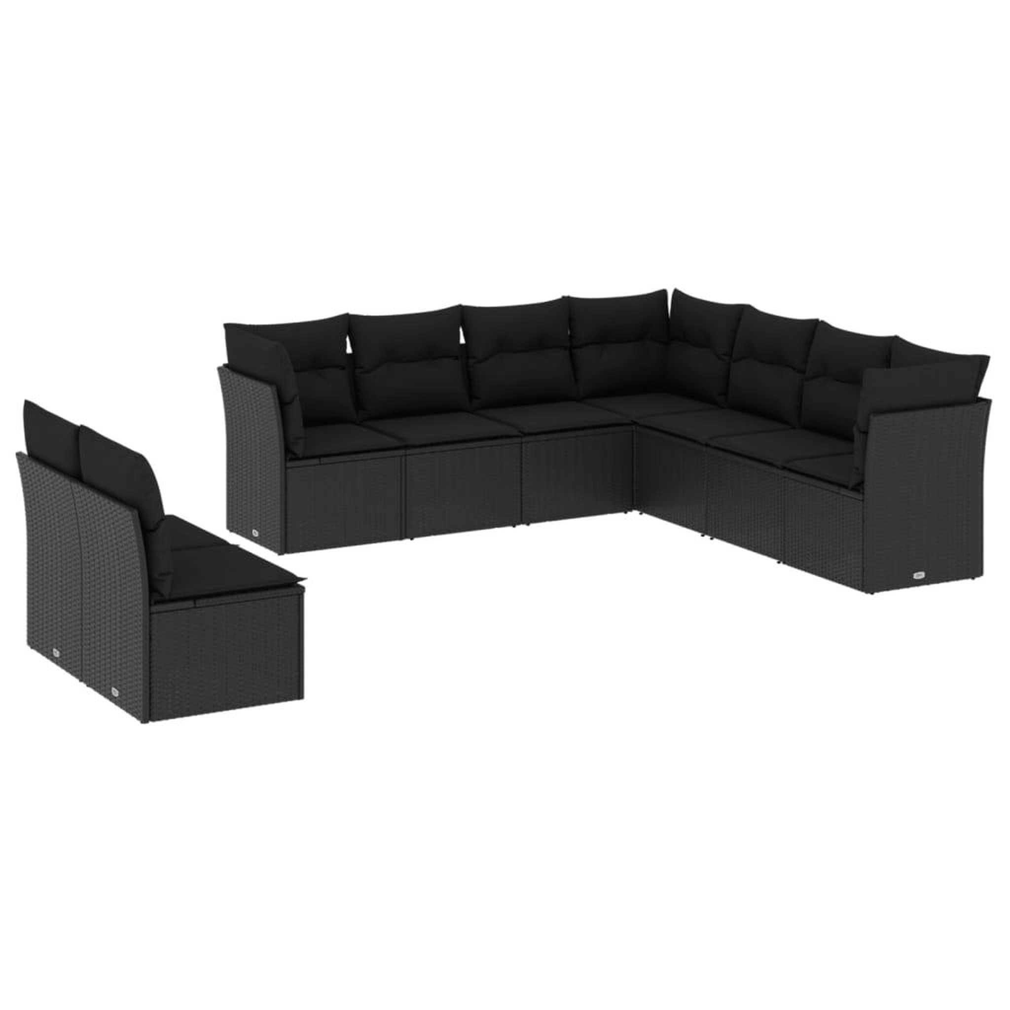 Voir la diapositive 2 : VIDAXL Salon de jardin 9 pcs avec coussins noir resine tressee