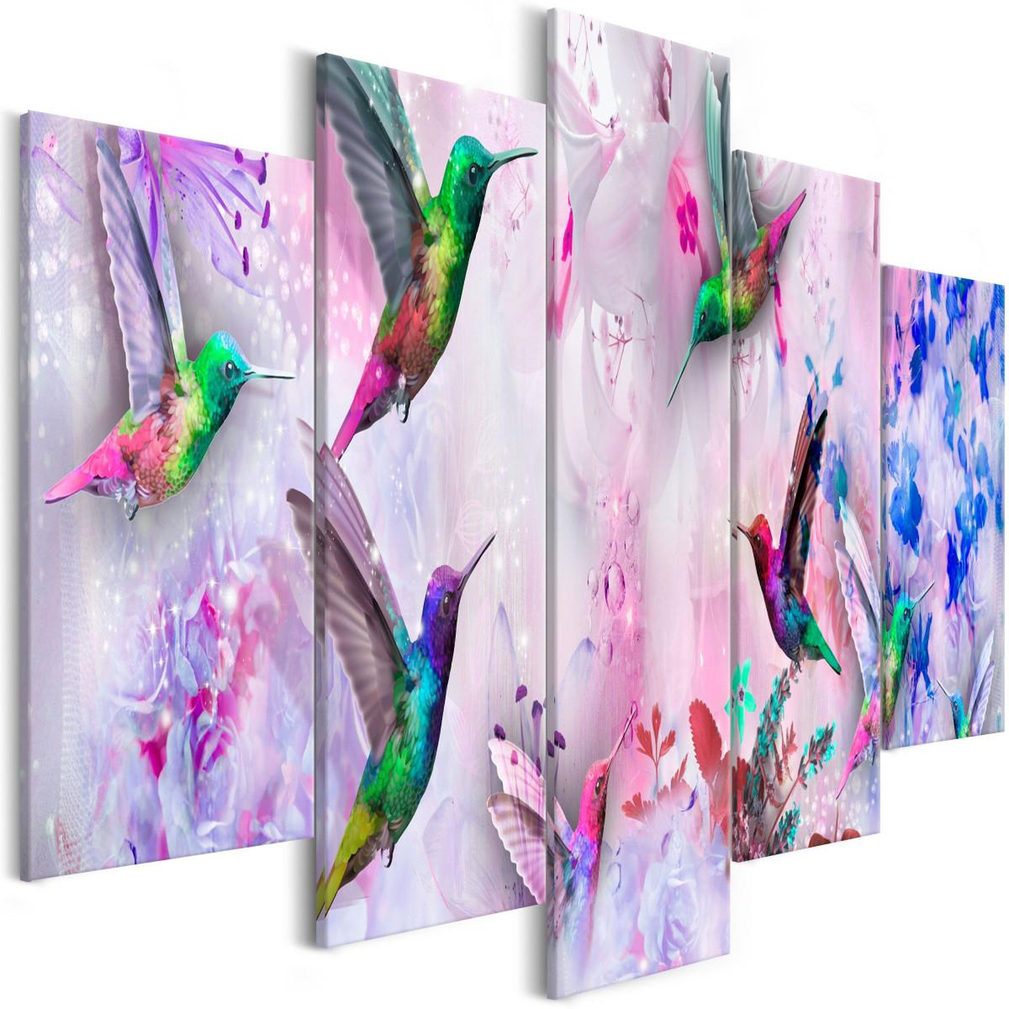 Voir la diapositive 1 : Paris Prix Tableau 5 panneaux  colourful hummingbirds wide violet