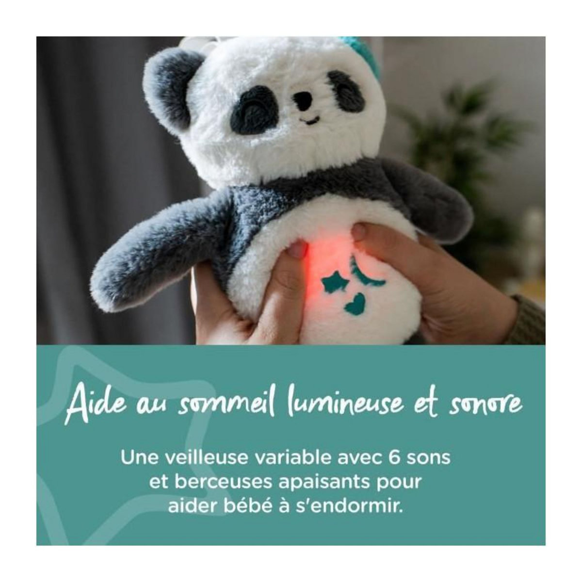 TOMMEE TIPPEE TOMME TIPPEE, Peluche veilleuse de luxe avec CrySensor, 6 sons apaisants, USB, lavable en machine, Pippo le Panda