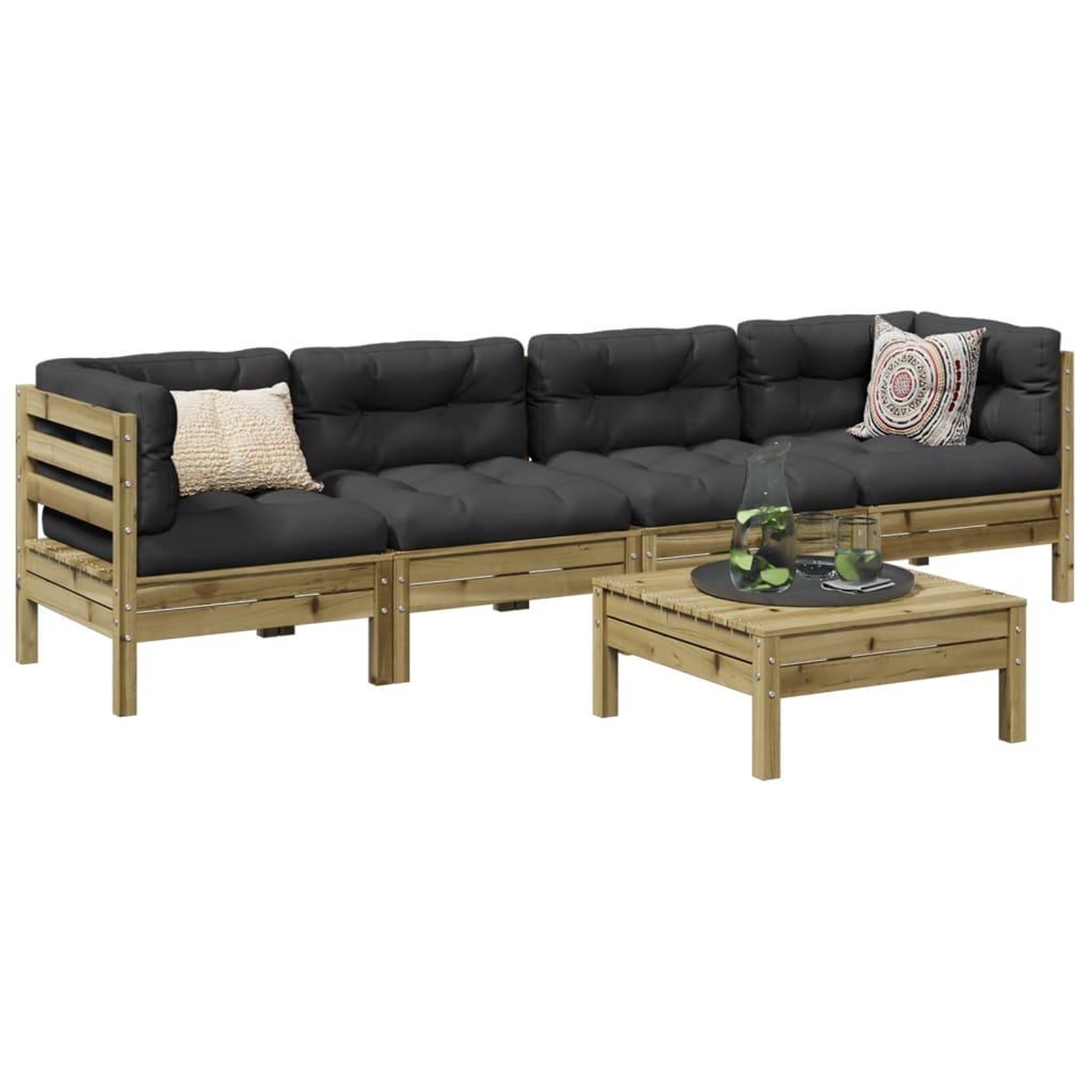 VIDAXL Salon de jardin 5 pcs avec coussins bois de pin impregne