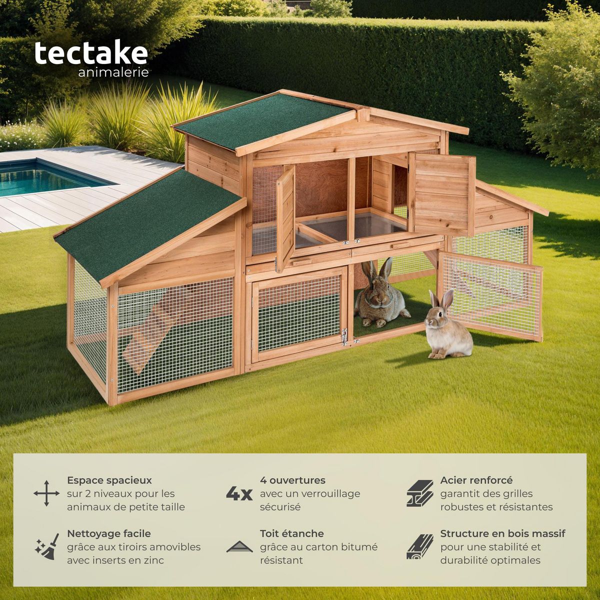 tectake Clapier pour petits rongeurs en bois marron