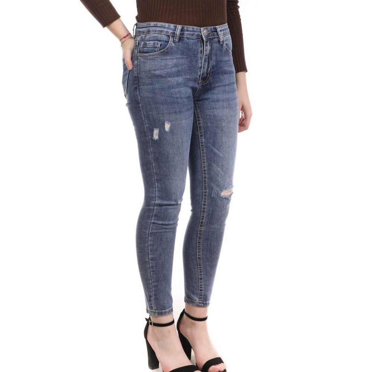 Jean slim taille outlet haute pas cher