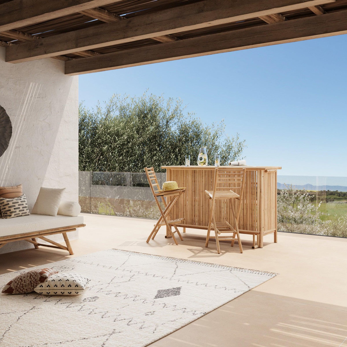 Rendez vous déco Ensemble bar et chaise de bar de jardin en bambou (lot de 2)-Vadella
