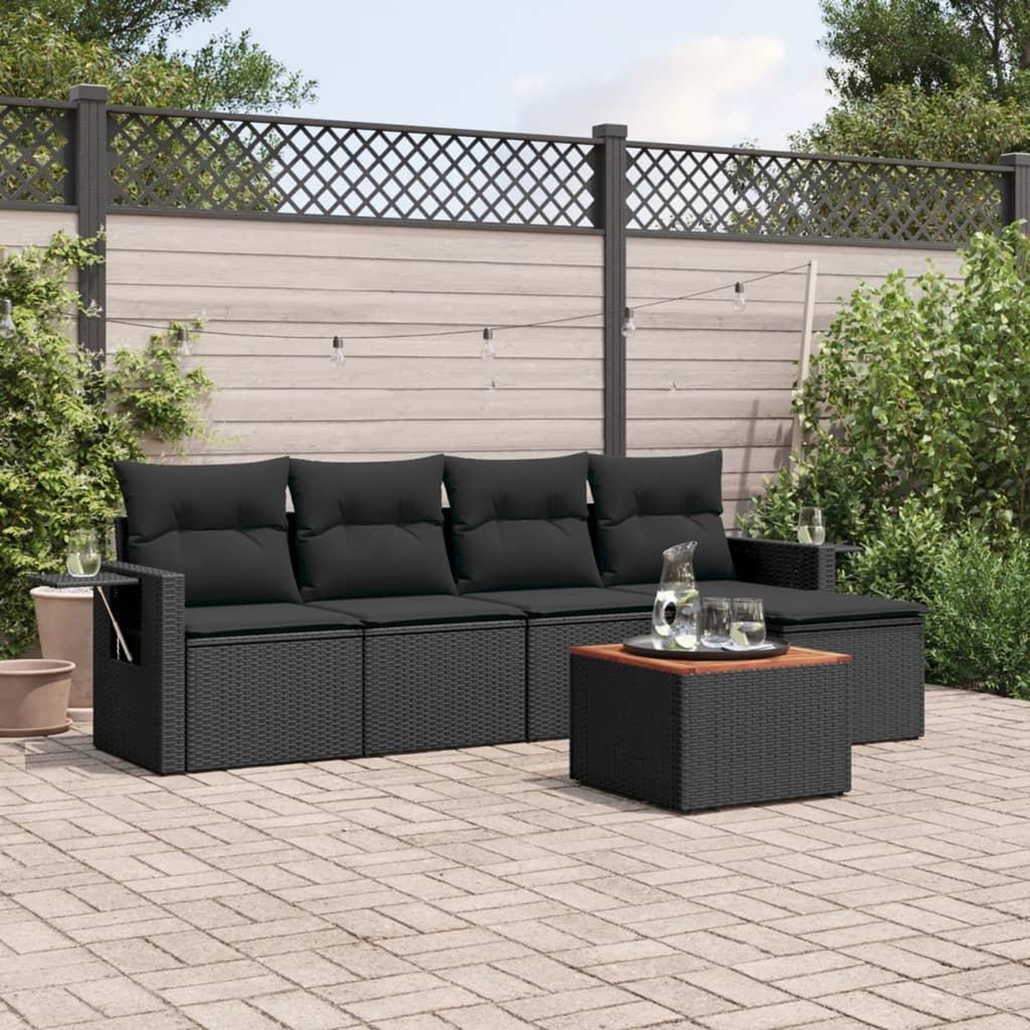 VIDAXL Salon de jardin 6 pcs avec coussins noir resine tressee