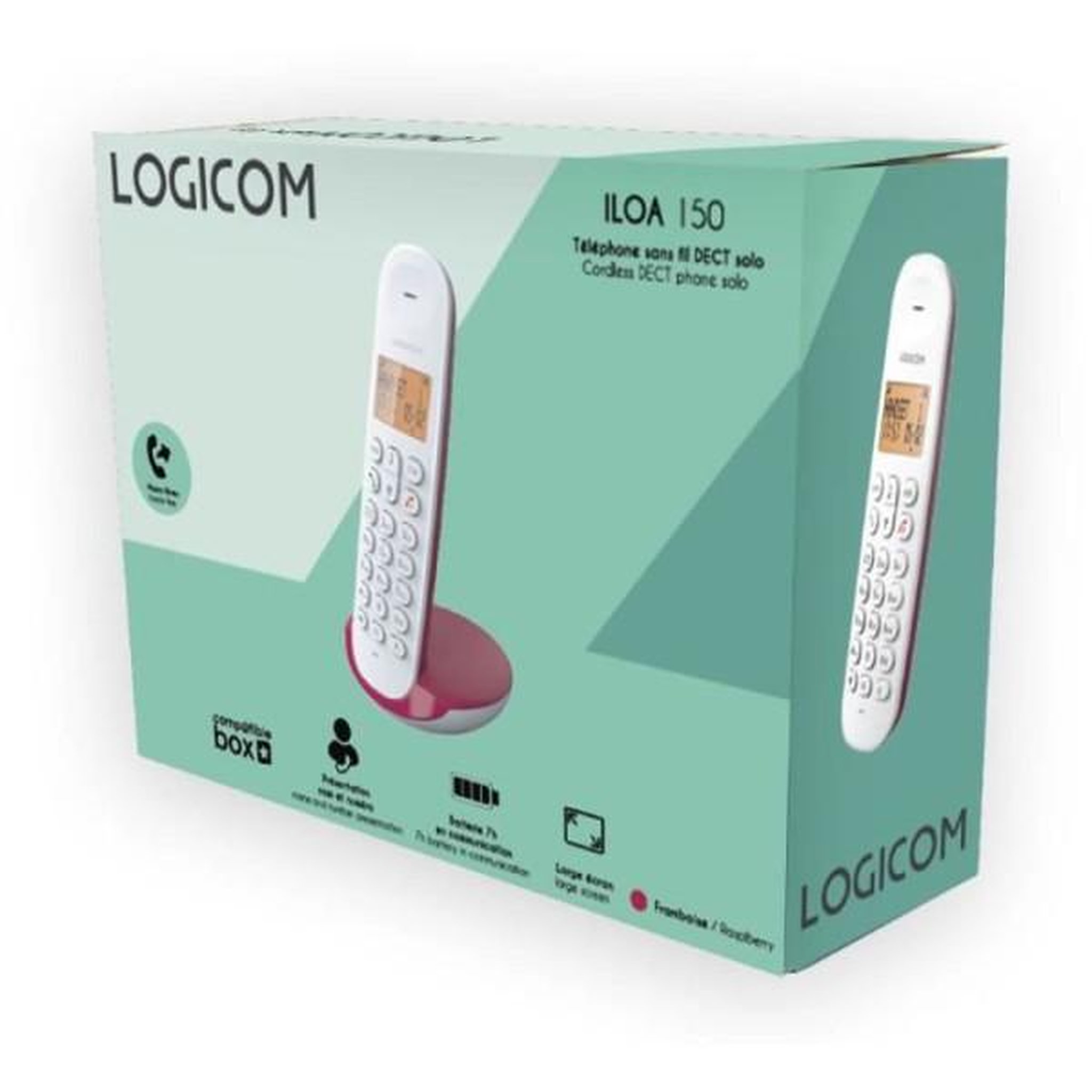 Voir la diapositive 4 : Logicom Téléphone fixe sans fil - LOGICOM - DECT ILOA 150 SOLO - Framboise - Sans répondeur